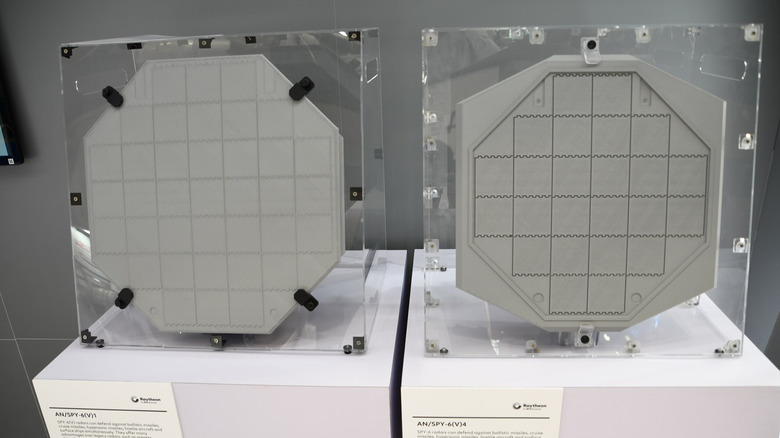 Scale models of Raytheon's SPY-6 system on display.