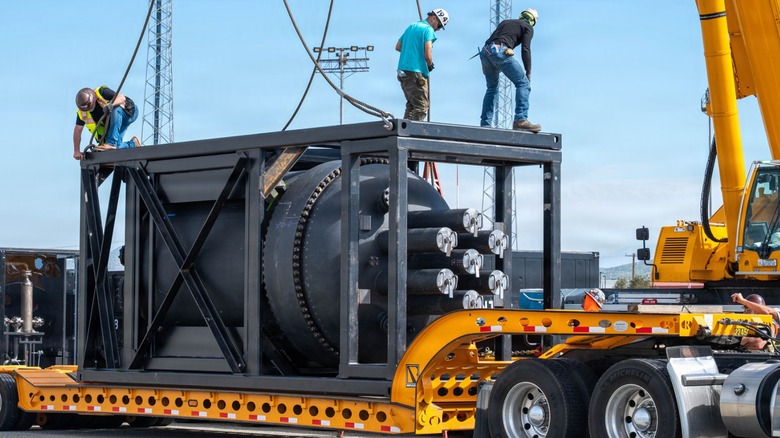The Ward 250 microreactor loaded on a trailer for transport.