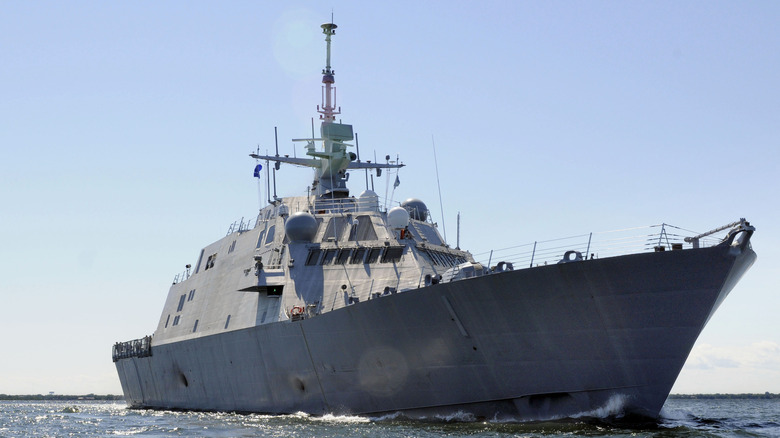 US Navy littoral combat ship in the water.
