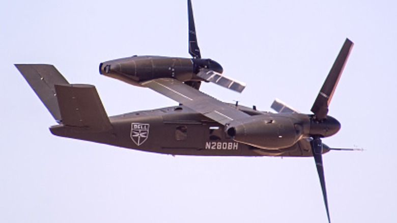 A Bell V-280 Valor tiltrotor aircraft in forward mode