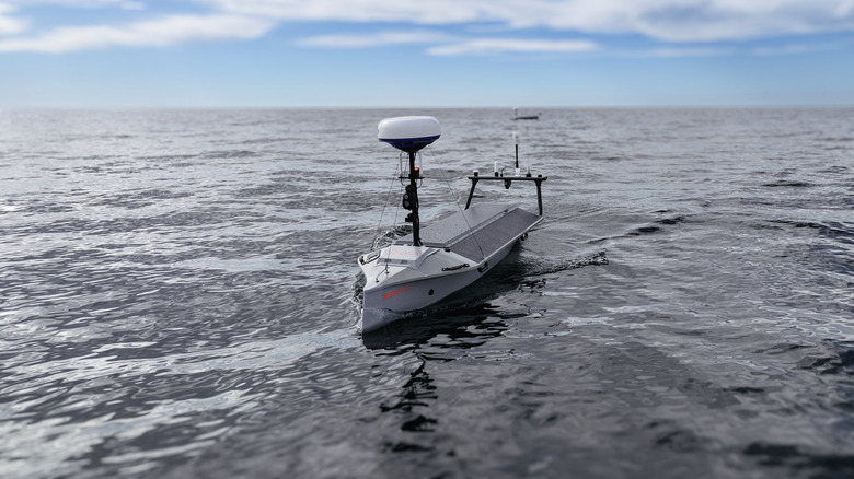 Seasats' Lightfish autonomous surface vessel in the open ocean