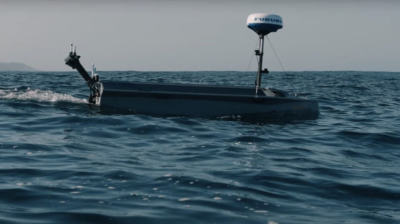 Side-view of the Seasats Lightfish drone at sea