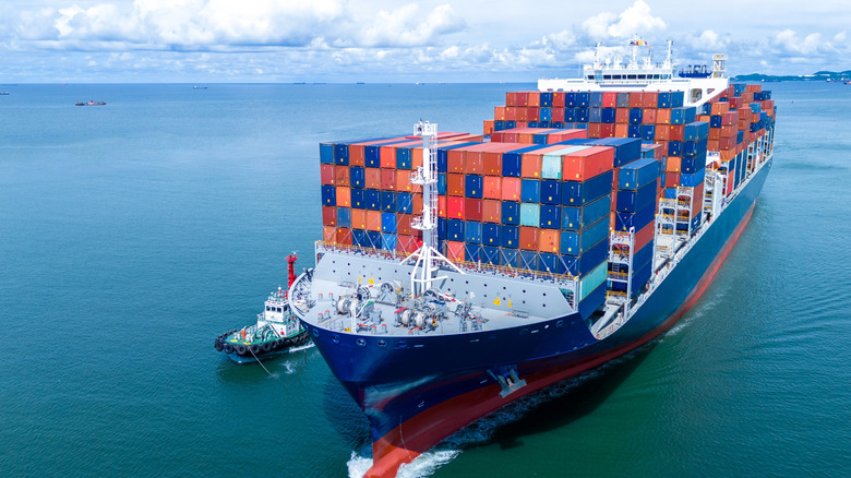 Front view of a large container ship