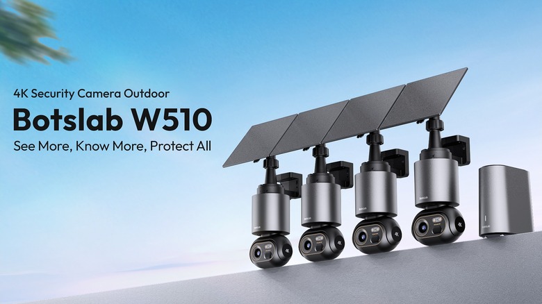 The Botslab W510 4K security camera on blue background