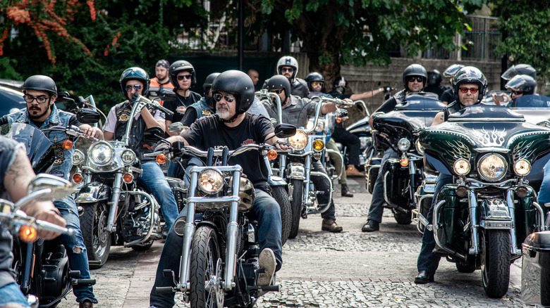 Bikers riding Harley-Davidsons