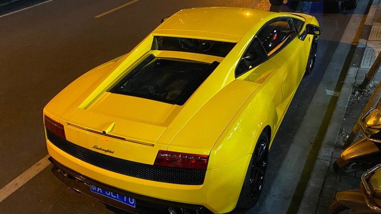 Yellow Lamborghini on street