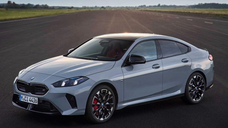Front quarter view of 2025 BMW 2 Series Gran Coupe parked on runway