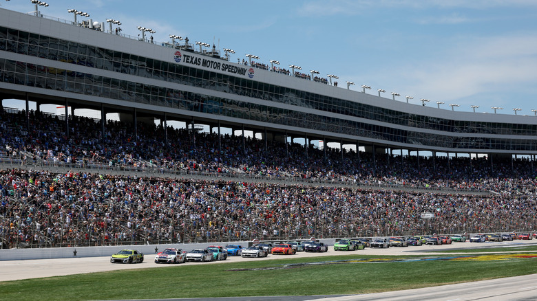 A general view of NASCAR racing at Texas Motor Speedway.