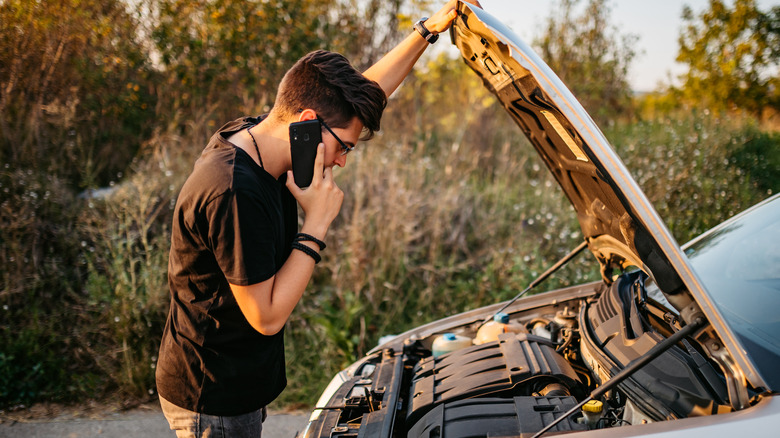 man looking under hood