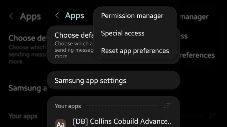 samsung settings special permissions menu open