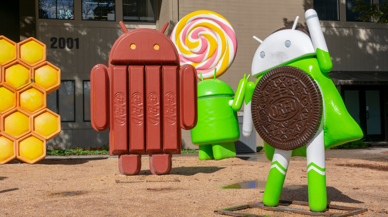 Different Android dessert statues