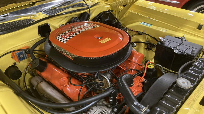 440 Six-Pack engine in Plymouth Super Bee, front-right view