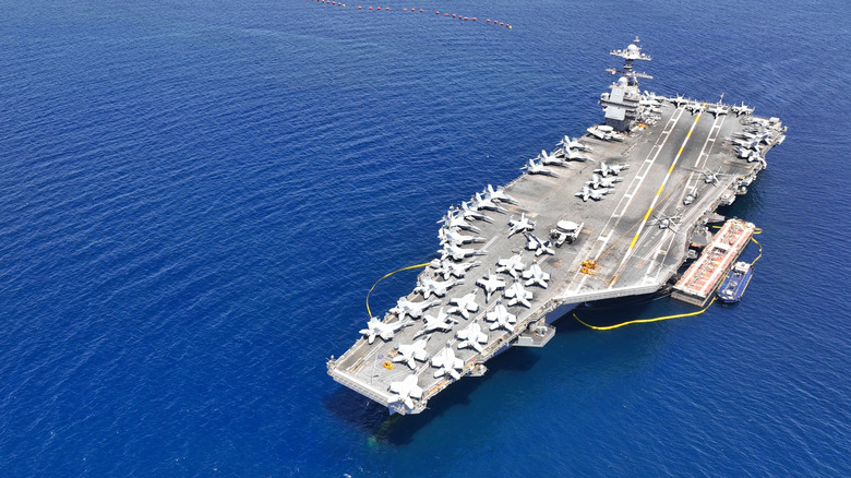 Overhead view of USS Gerald R. Ford at sea