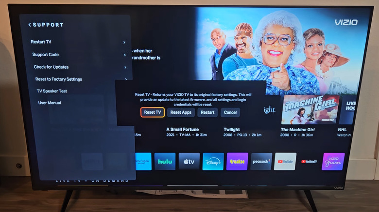 Vizio TV showing factory reset option