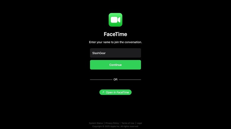 FaceTime join call screen