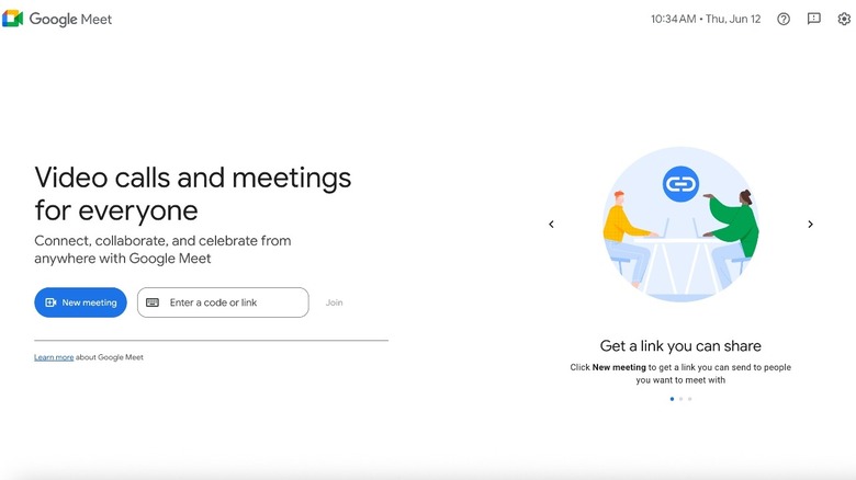 Google Meet home screen