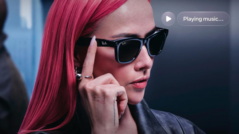 A person wearing and using the Ray-Ban Meta glasses