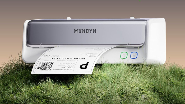 Munbyn thermal label printer on a bed of grass