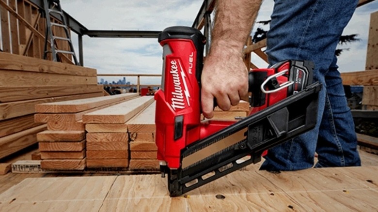 Milwaukee nail gun on deck