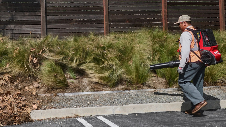 Person using Milwaukee leaf blower