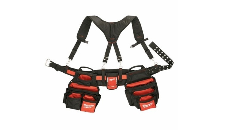 Milwaukee work belt and suspension rig on white background