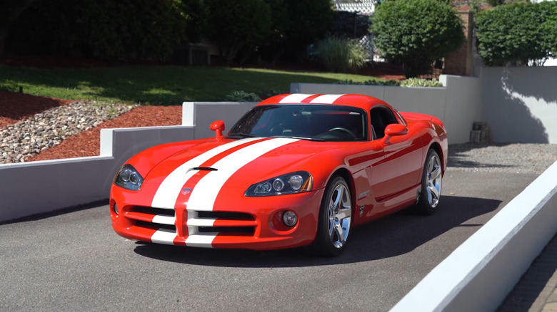 A front end shot of a red 2006 Dodge Viper SRT10
