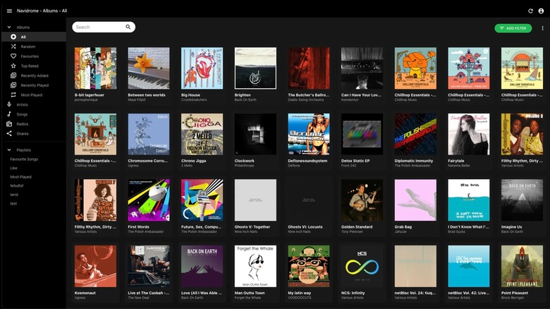 A screenshot of a Navidrome menu featuring album cover art