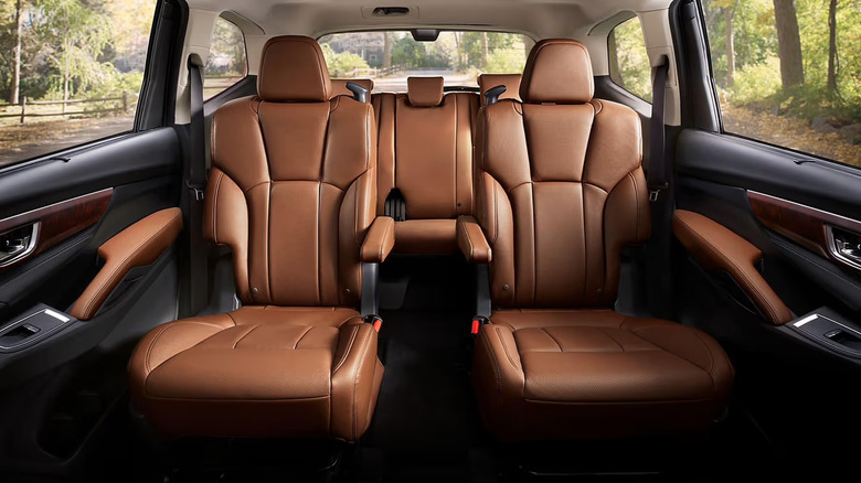 Interior view of Subaru Ascent second and third row seats from the front of the vehicle