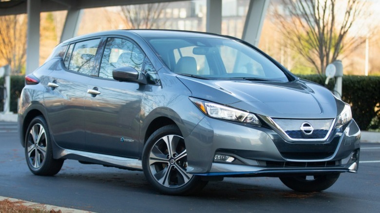 Gray Nissan Leaf parked on asphalt