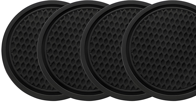 Cup holder coasters above image of car cup holder