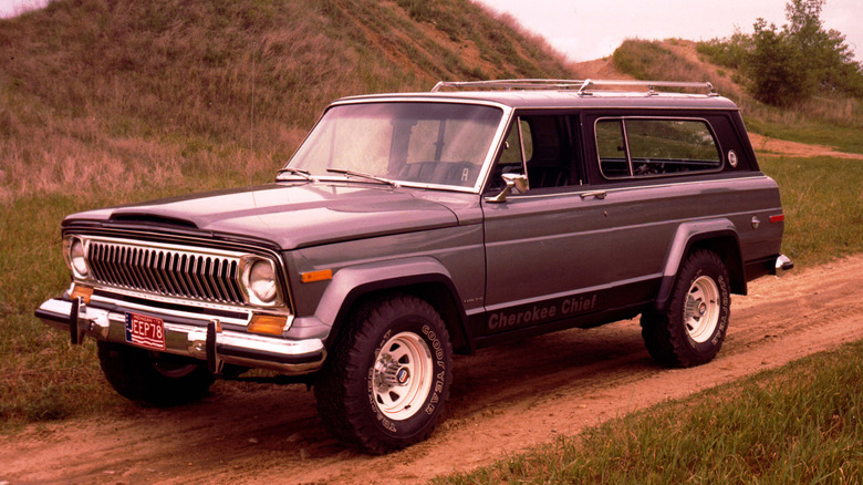 SJ Jeep Cherokee parked on a dirt road