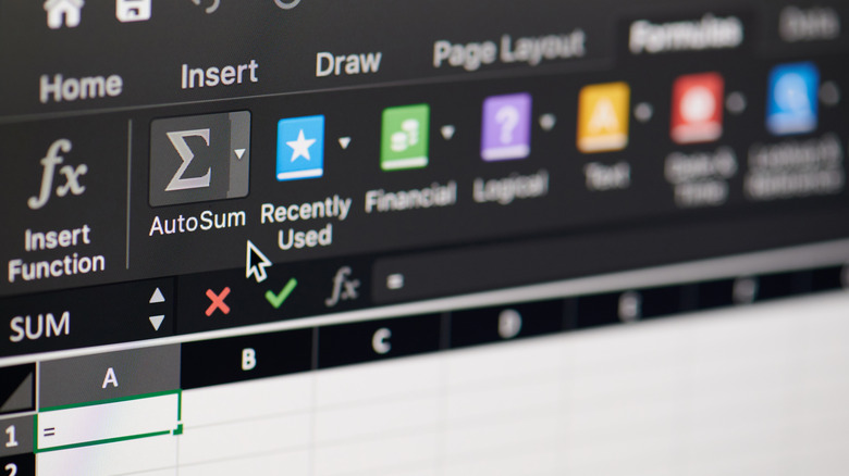 Microsoft Excel Formulas tab