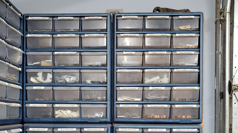 labeled storage bins