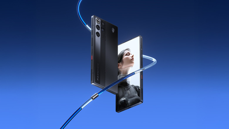 Rendering of the RedMagic 11 Pro on a blue background