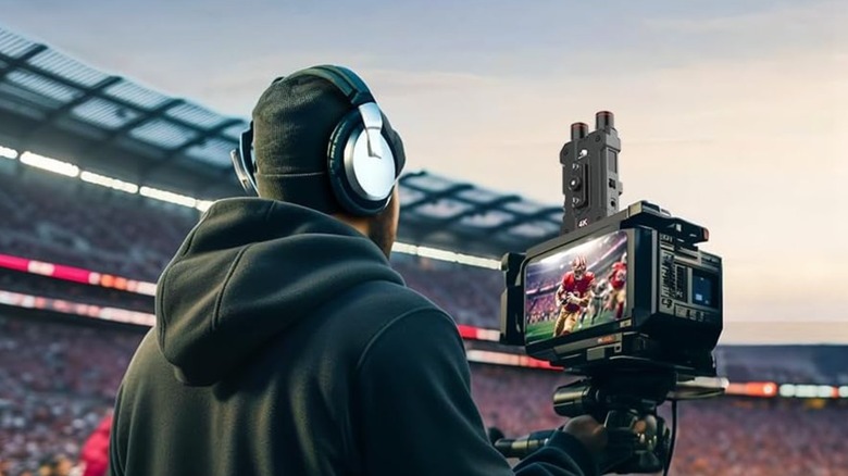 An HDMI receiver on a camera during a football game