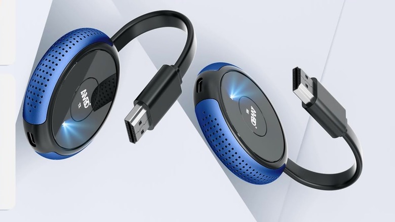 TIMBOOTECH Wireless HDMI Transmitter and Receiver next to itself on a white background.