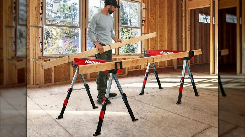 Bauer Steel Adjustable Sawhorse in use