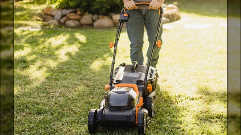 Worx 40V Power Share 14-inch Cordless WG779 in use