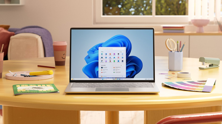 Windows 11 computer on table in home