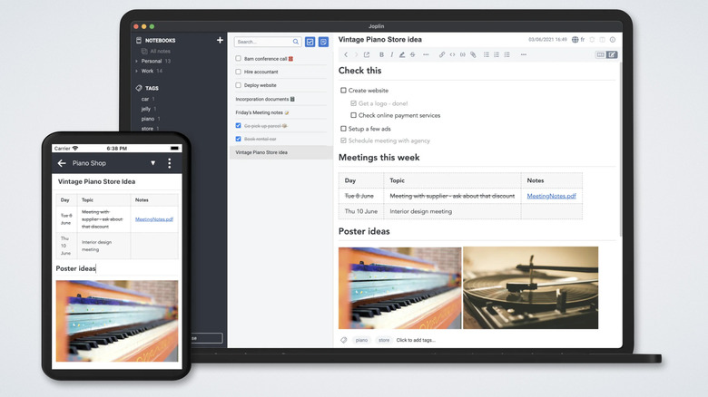 Joplin app on computer and phone, white background