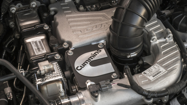 Close up view of a Cummins 5.0L V8 used on the 2017 Nissan Titan XD