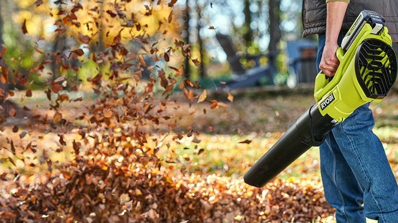 Person using Ryobi leaf blower
