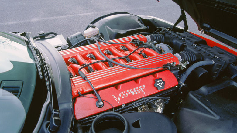 The V10 engine under the hood of the Viper