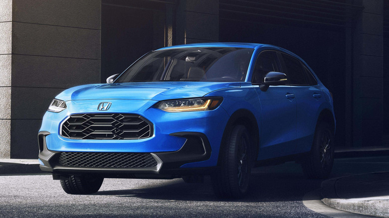 Rendering of a blue Honda HR-V in an urban environment