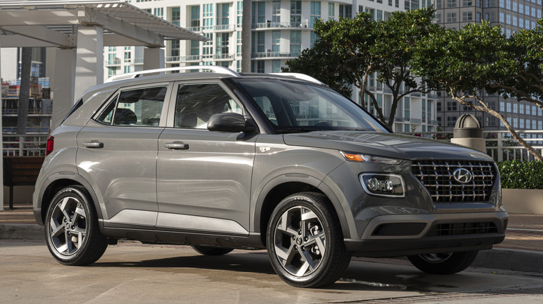 Gray Hyundai Venue parked in the city