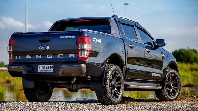 Rear shot of a black Ford Ranger Wildtrak
