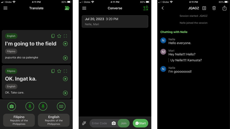 Microsoft Translator app screens features