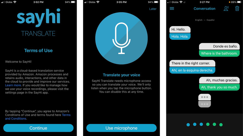 Say Hi Translate app screens features