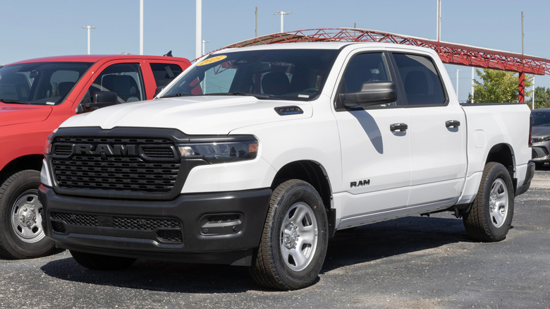 A white Ram 1500 parked