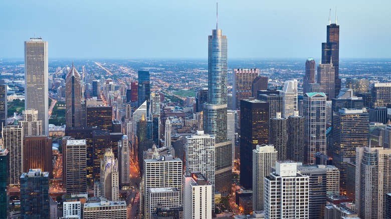 Aerial view of skyscrapers in Chicago, Illinois downtown